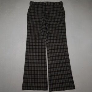 Vtg 70s 80s 32x30 Blue Gray Plaid Bell Bottom Bootcut Flared Dress Mens Pants